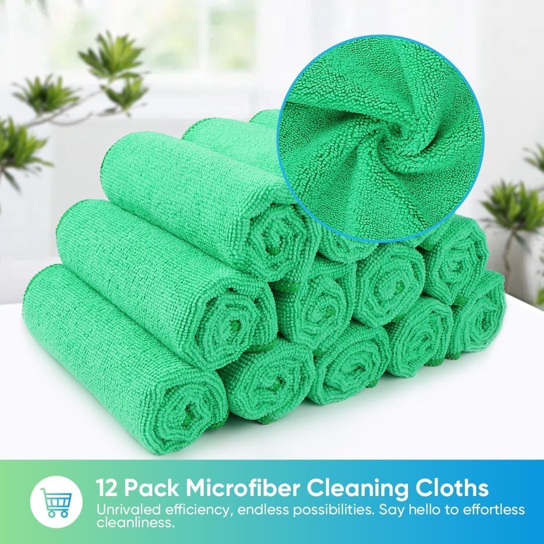 Versatile 12 Pack Green Microfiber Towels – Lint-Free & Highly Absorbent