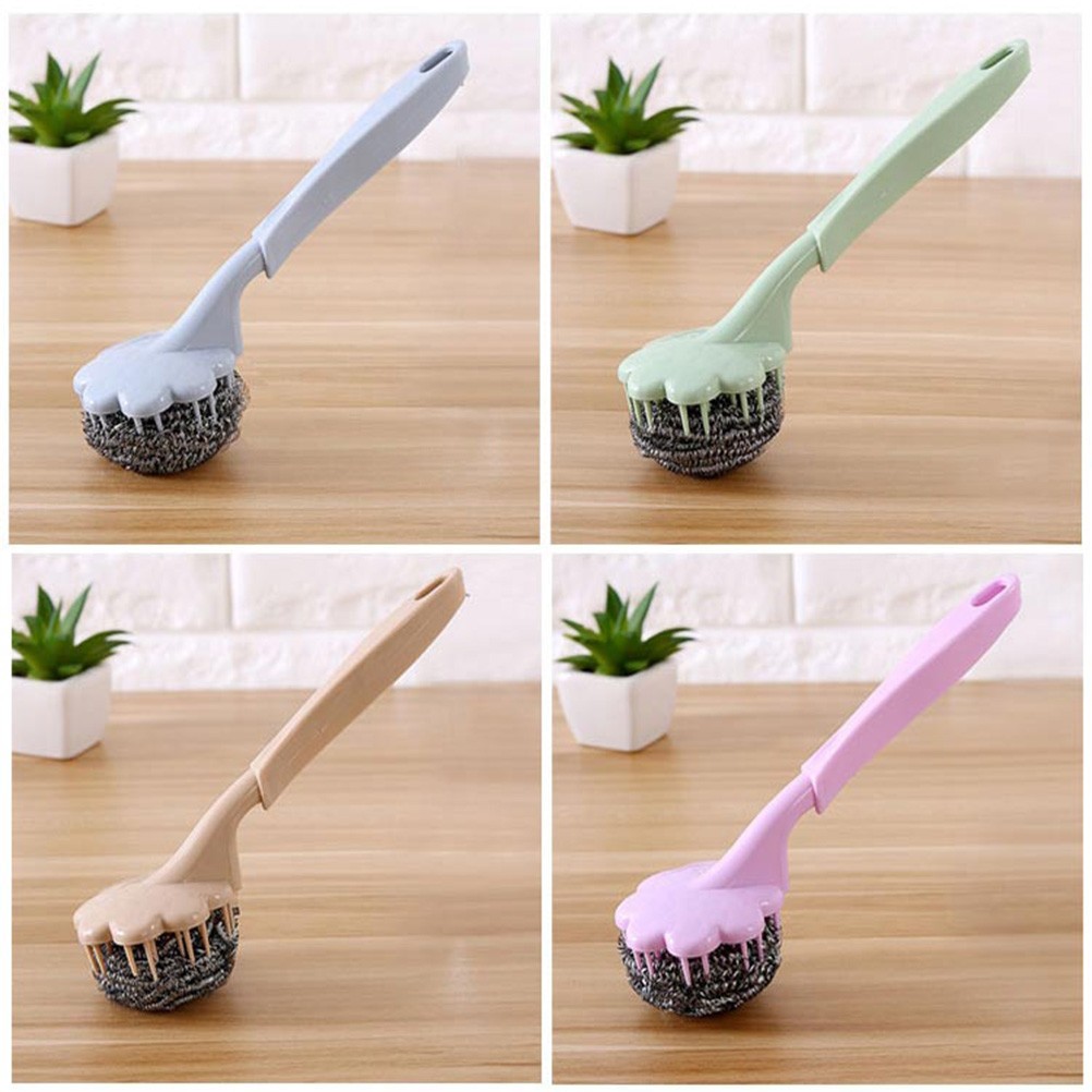 3Pcs Reusable Wire Bristle Brush with Long Non-Slip Handle Assorted Colors