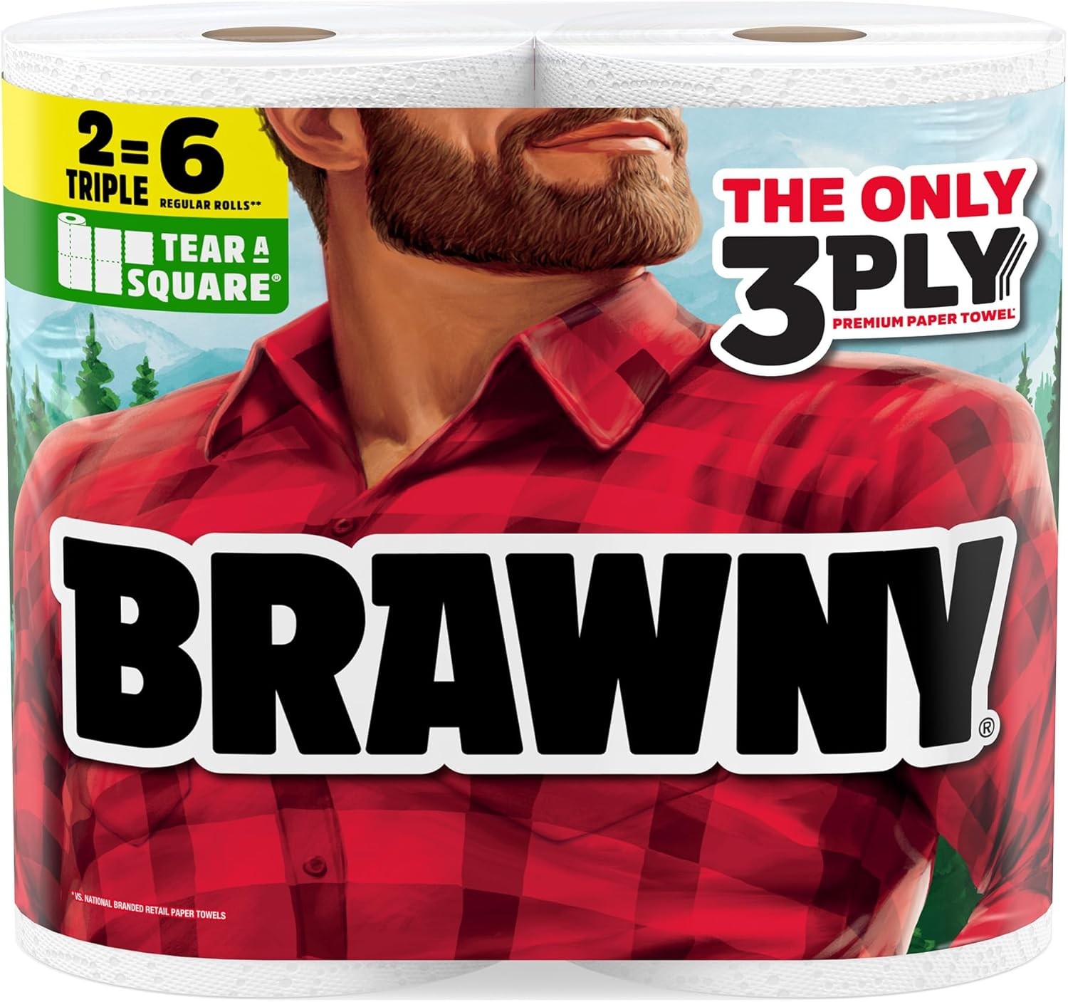 Tear-A-Square 3-Ply Paper Towels, 2 Triple Rolls = 6 Regular Rolls, Strong,