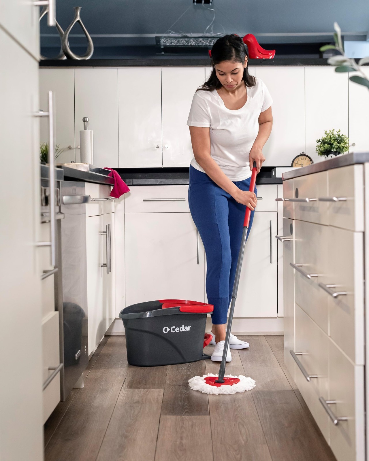 Microfiber Spin Mop & Bucket Floor Cleaning System + 2 Extra Refills, Red/Gray