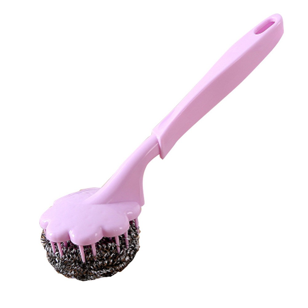 3Pcs Reusable Wire Bristle Brush with Long Non-Slip Handle Assorted Colors