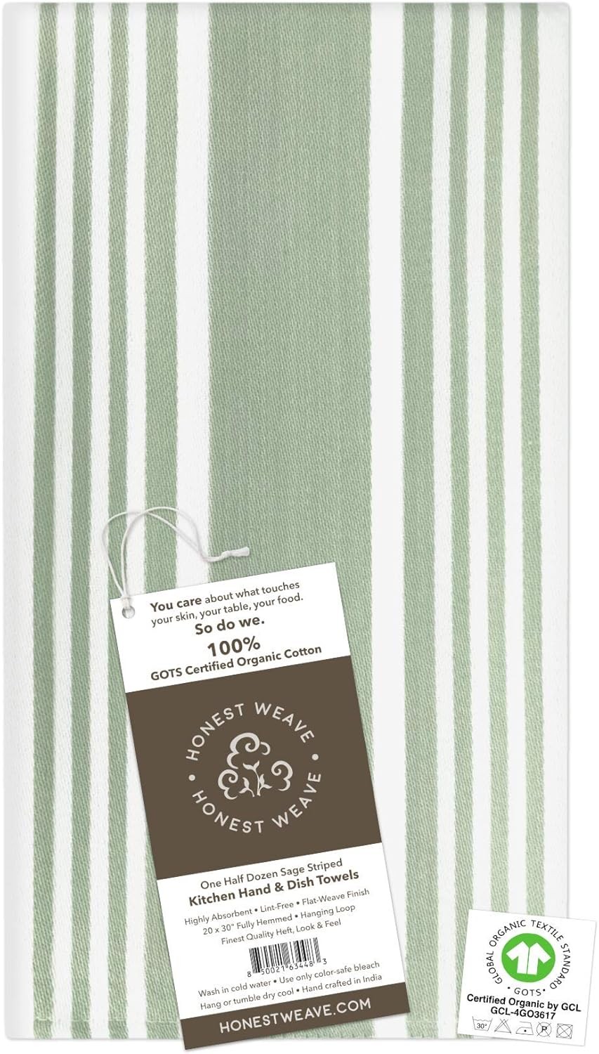GOTS Certified Organic Cotton Kitchen Hand and Dish Towel Sets – Oversized 20×30