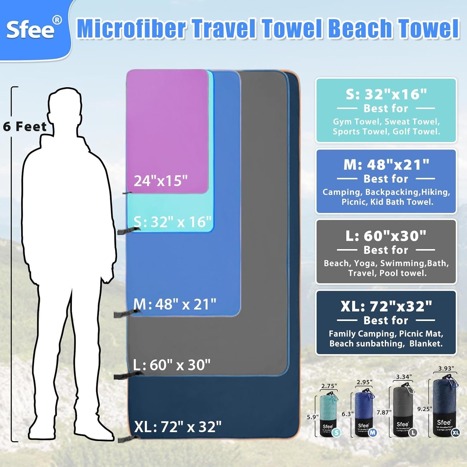 Juego de 2 Toallas de Microfibra para Viaje Acampar Secado Rapido Portatil