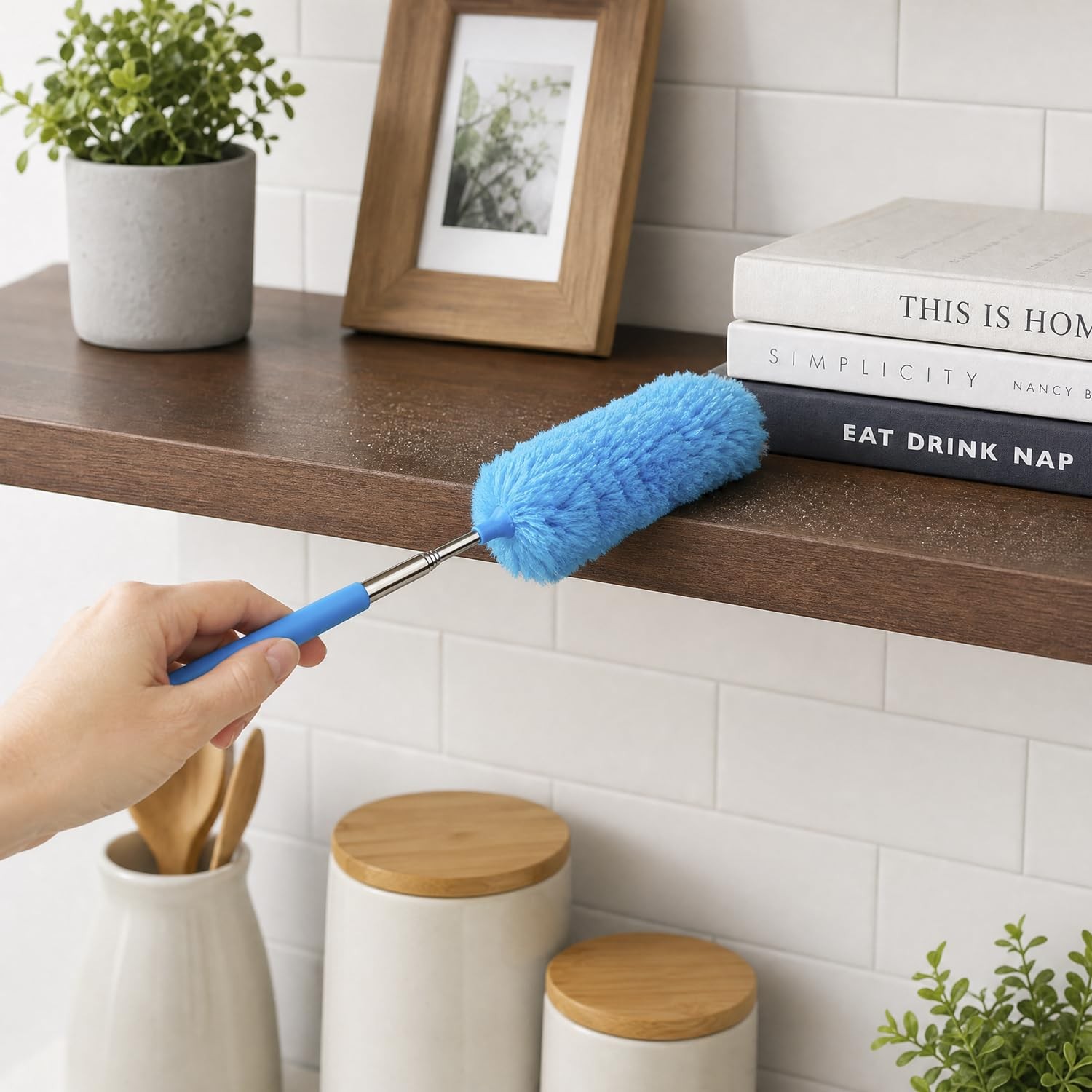 2 Pack Small Washable Microfiber Feather Duster, 13″ to 30″, Orange,blue