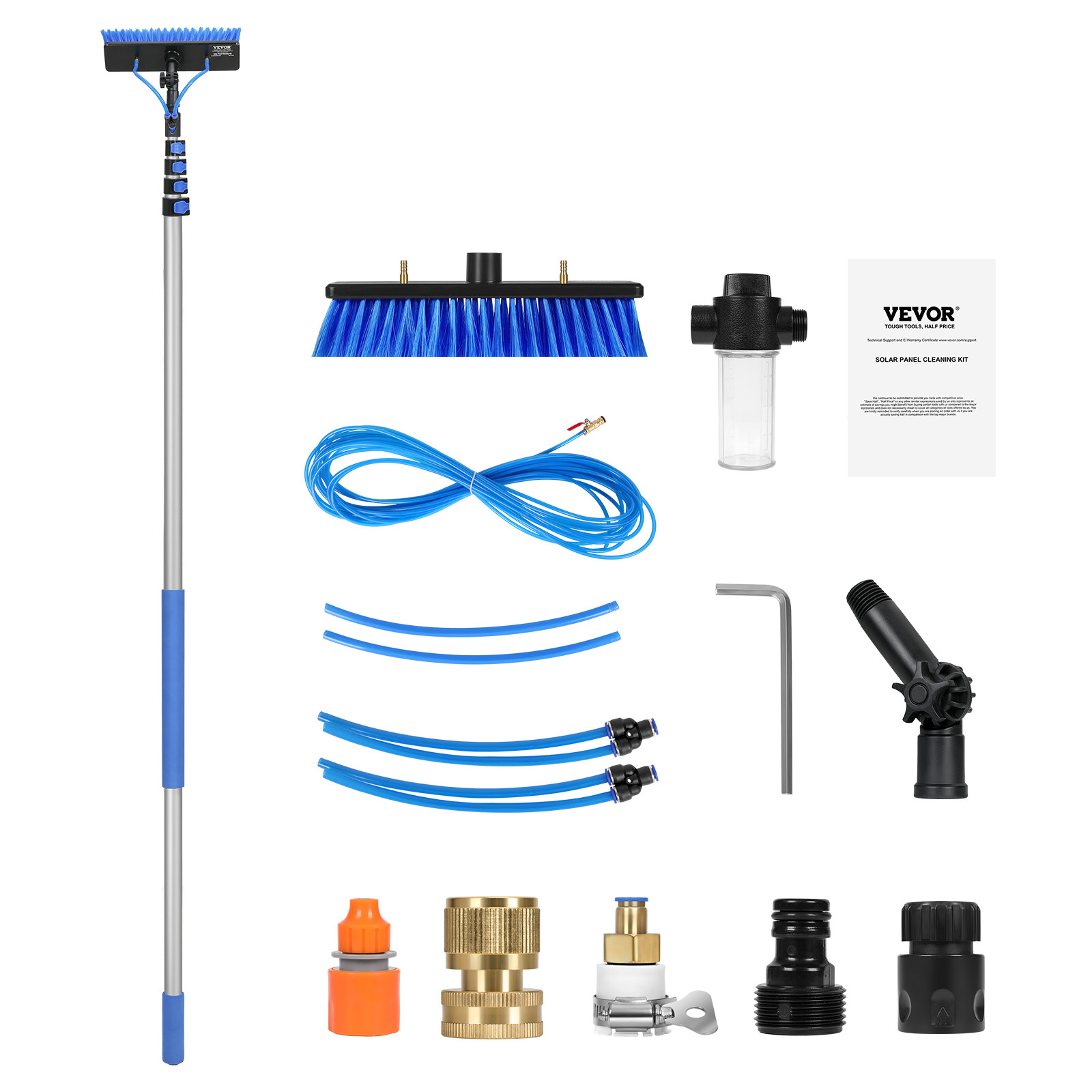 Water Fed Pole Kit 30FT Solar Panel Cleaning Pole 180° Rotatable Brush Head