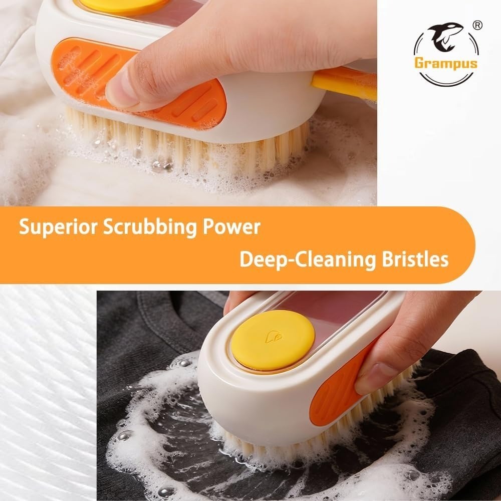 All-in-One Refillable Scrub Brush with Built-in Tank, Press to Dispense Solution