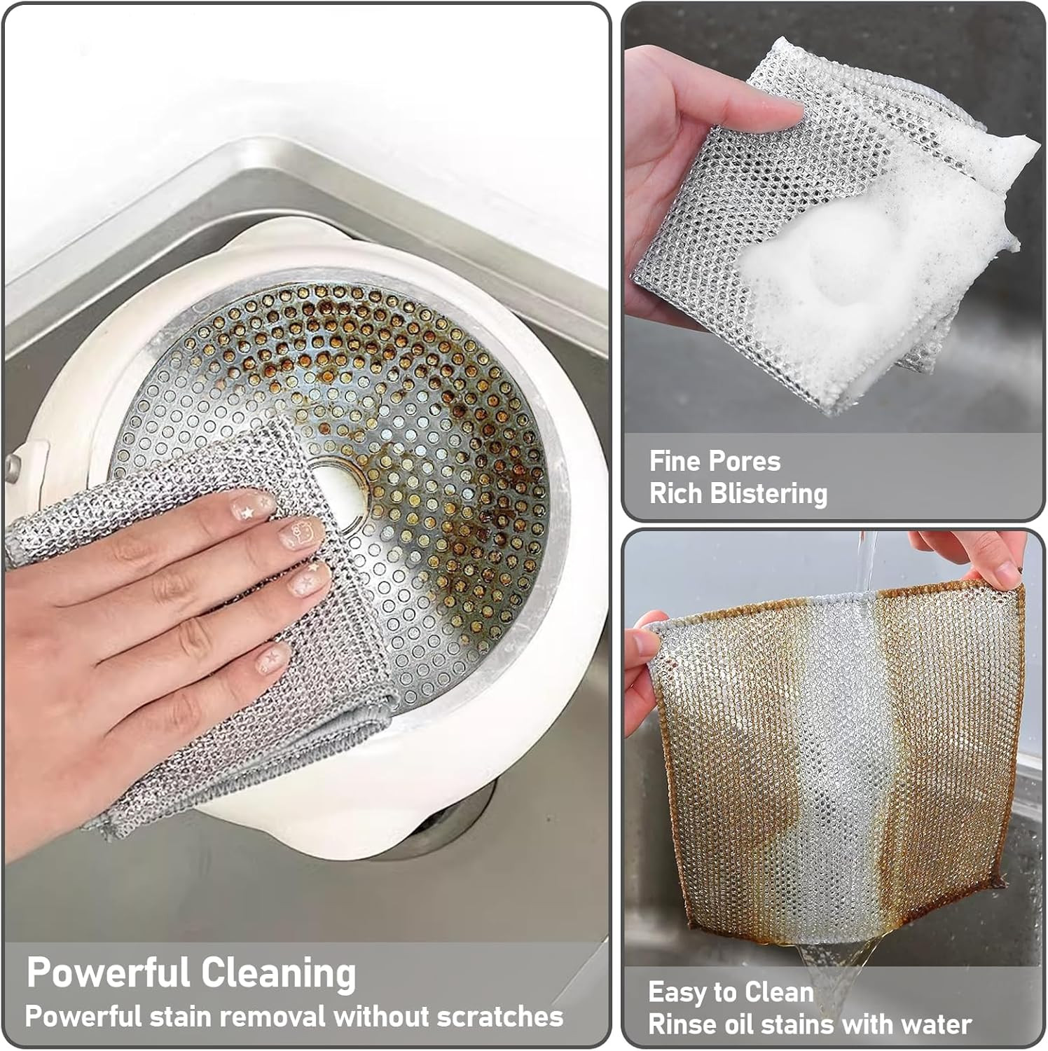8PCS Wire Dishwashing Cloths Steel Wool Cleaning Rags Non Scratch Scrubber
