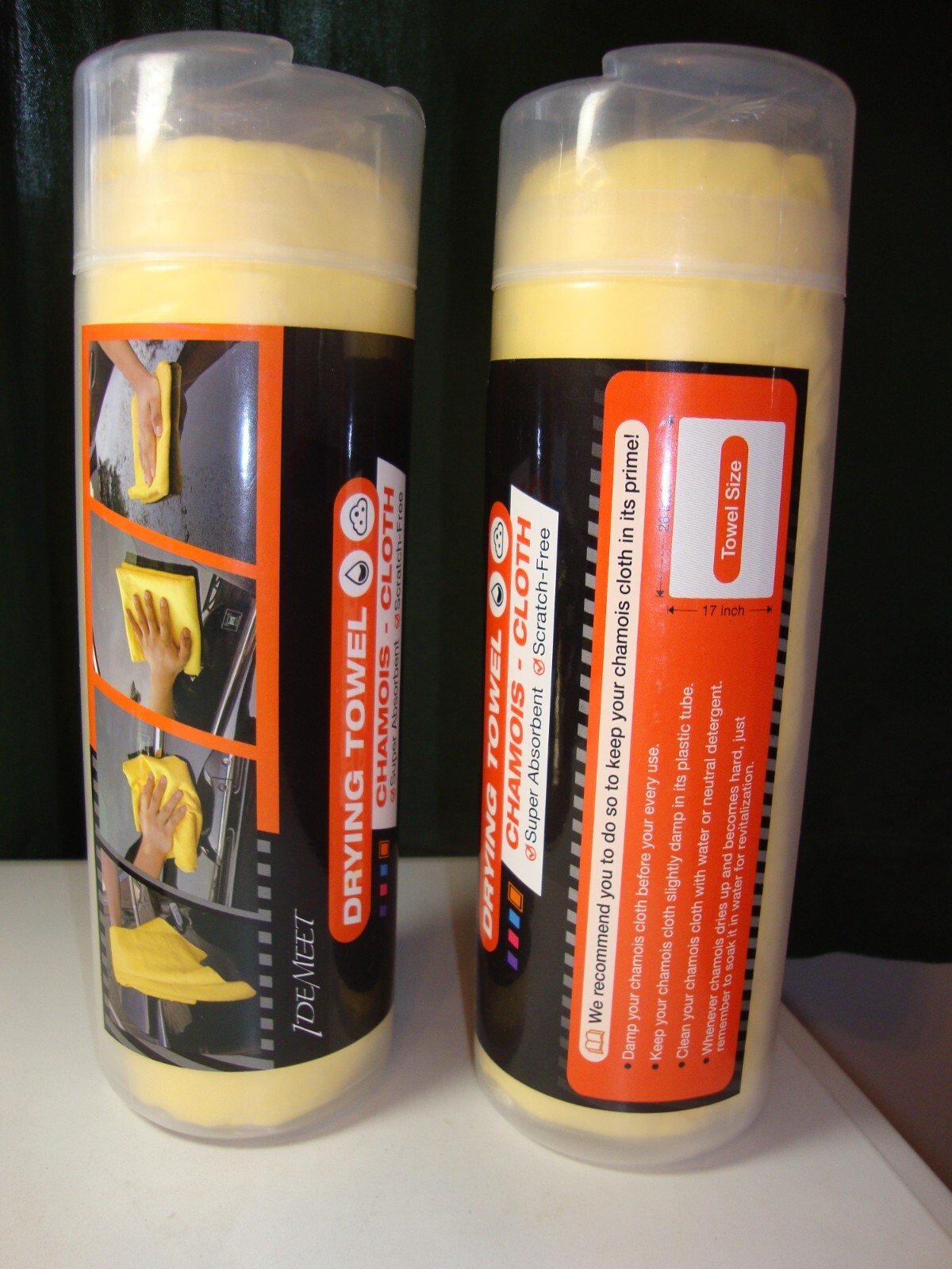 Premium Absorbent Car Drying Towel 2 Pack 26″X17″ Super Soft Shammy Towel Yellow