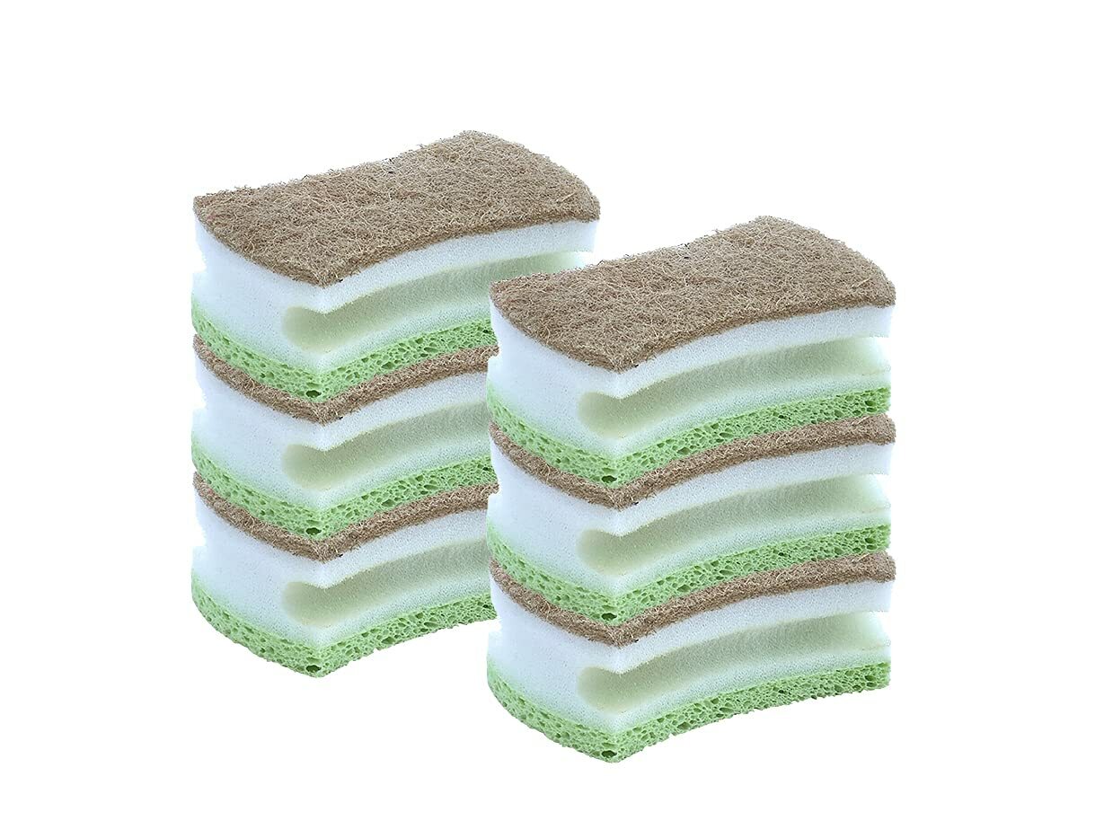 Superio Natural Sisal Cellulose Scrub Sponge with Grip, Dual Sided (2 Pack)