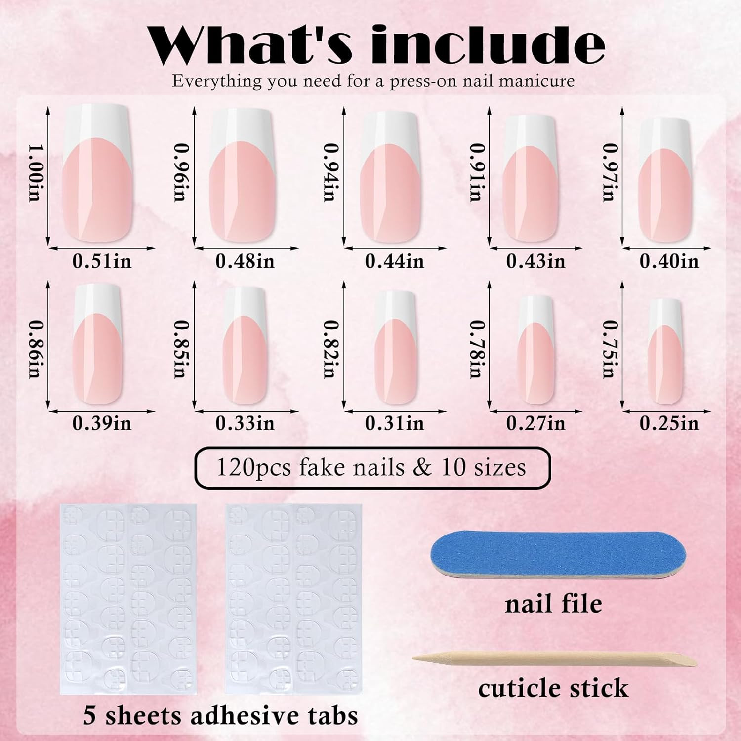 Addfavor 120Pcs White French Tip Press on Nails Medium Square Fake Nails Nude Fa