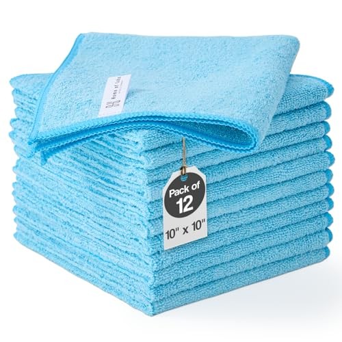 Microfiber Cleaning Cloth Pack, 15×15 Inch Lint Free Streak Free 12 Blue