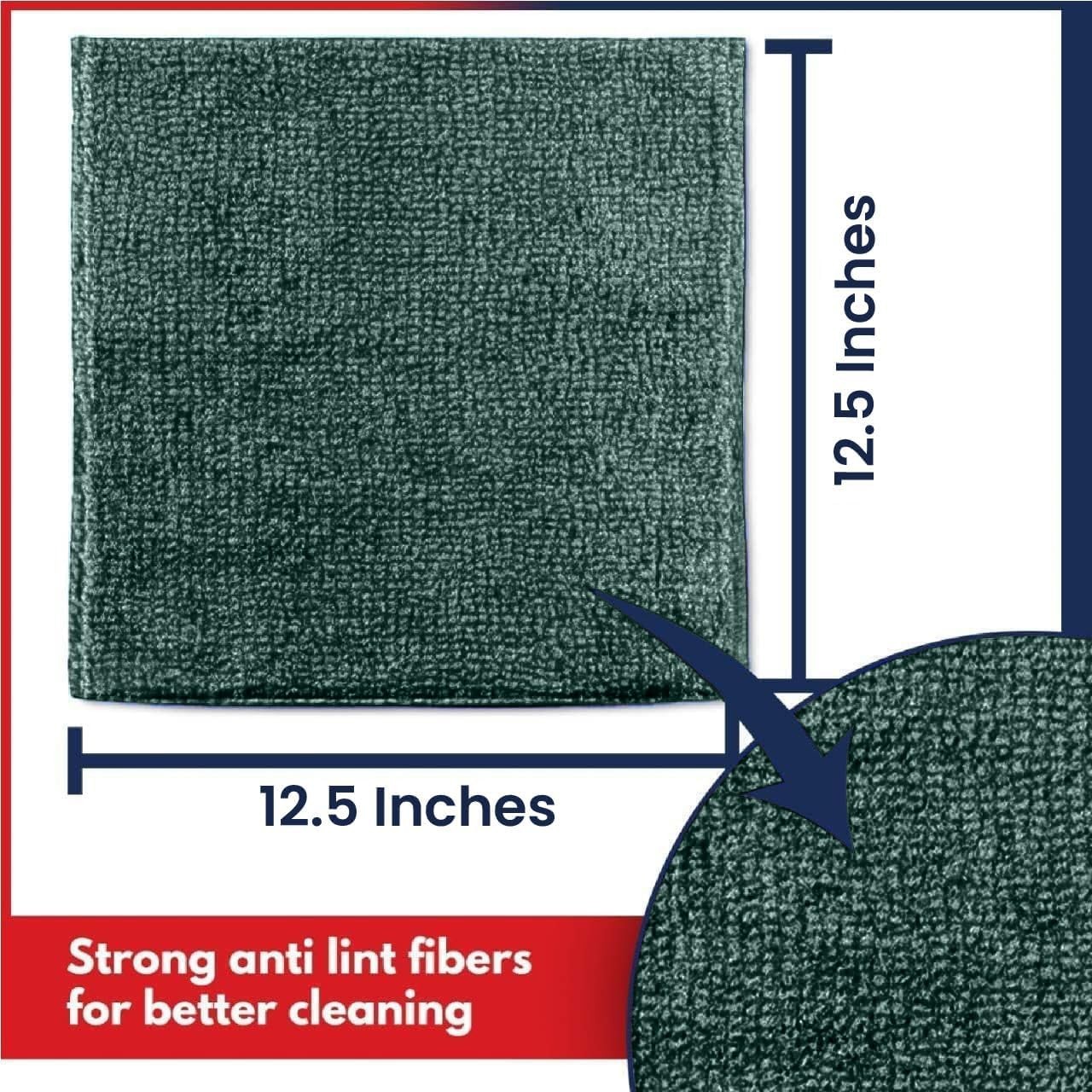 USANOOKS Microfiber Cleaning Cloth – 12Pcs 12.5×12.5 inch 12 pack, Dark Green