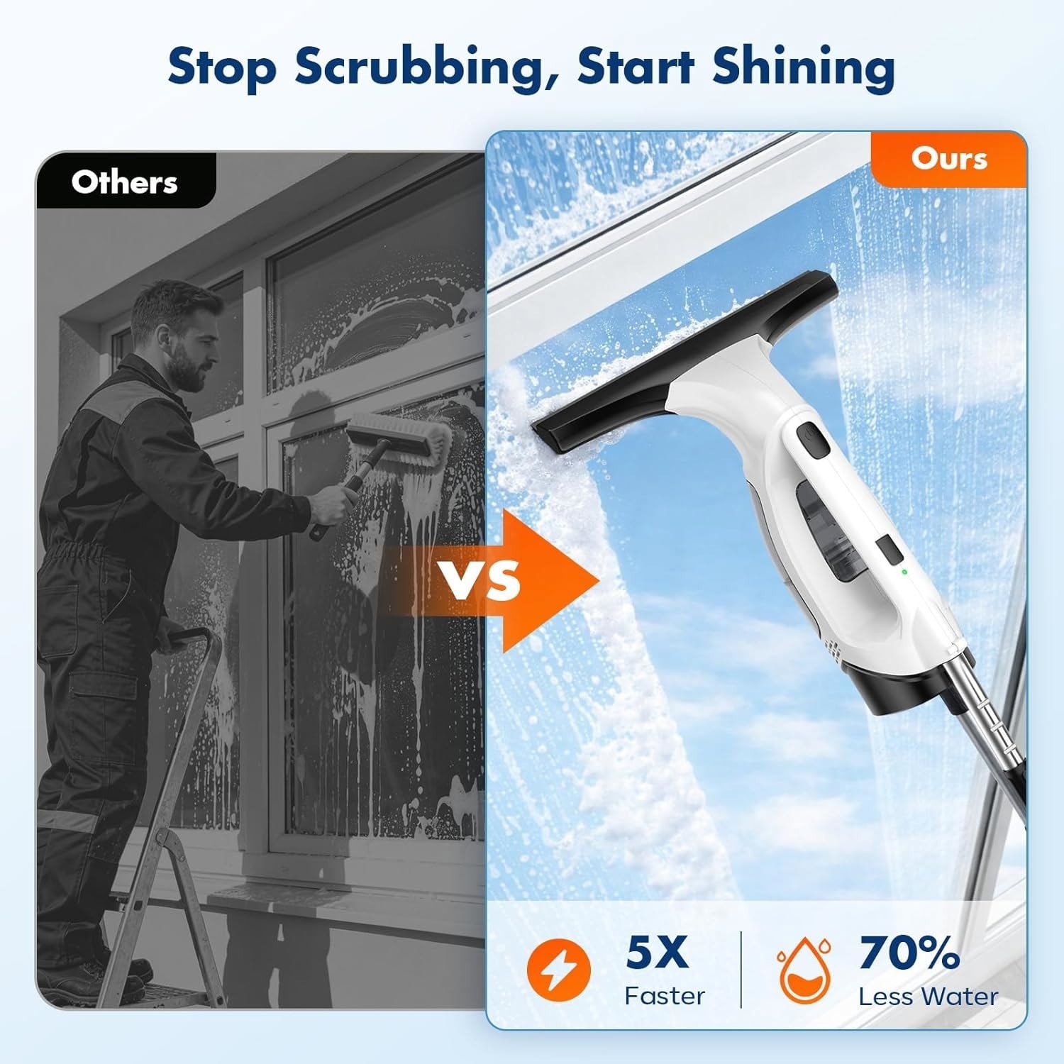 Window Vacuum Squeegee Cordless, 2000Pa Electric Window Cleaner Tool