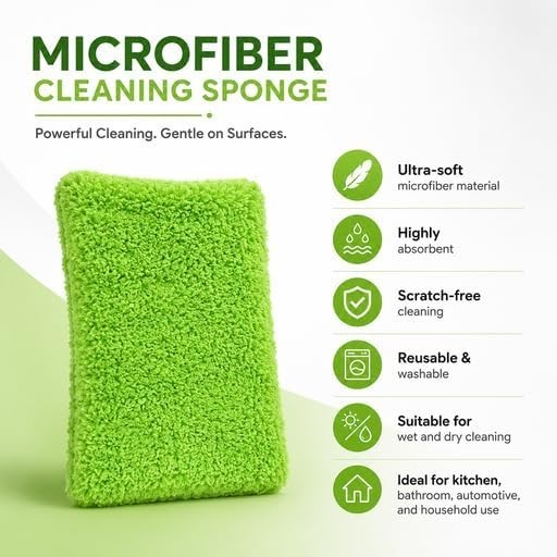 Reusable Microfiber Cleaning Household Wash Sponge 3 Pack with Measuring Tape