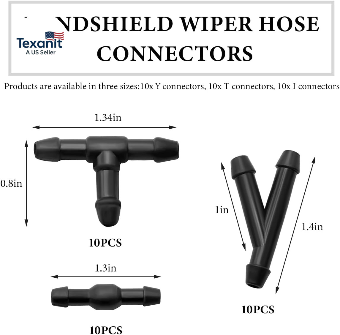 30 PCS Windshield Wiper Hose Connectors, 2-Way I Type 3-Way T/Y Type Windscreen