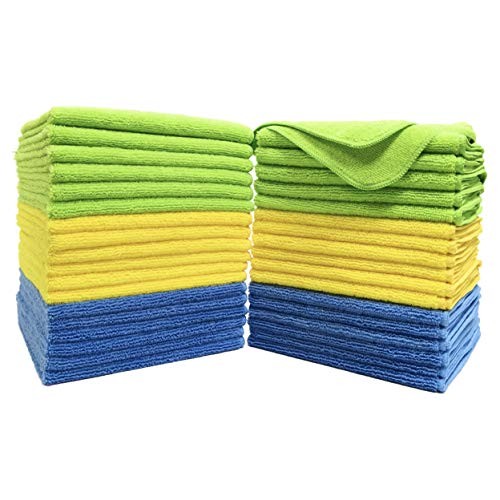 Polyte Premium Microfiber Cleaning Towel,16×16 in 36 Pack Blue,green,yellow
