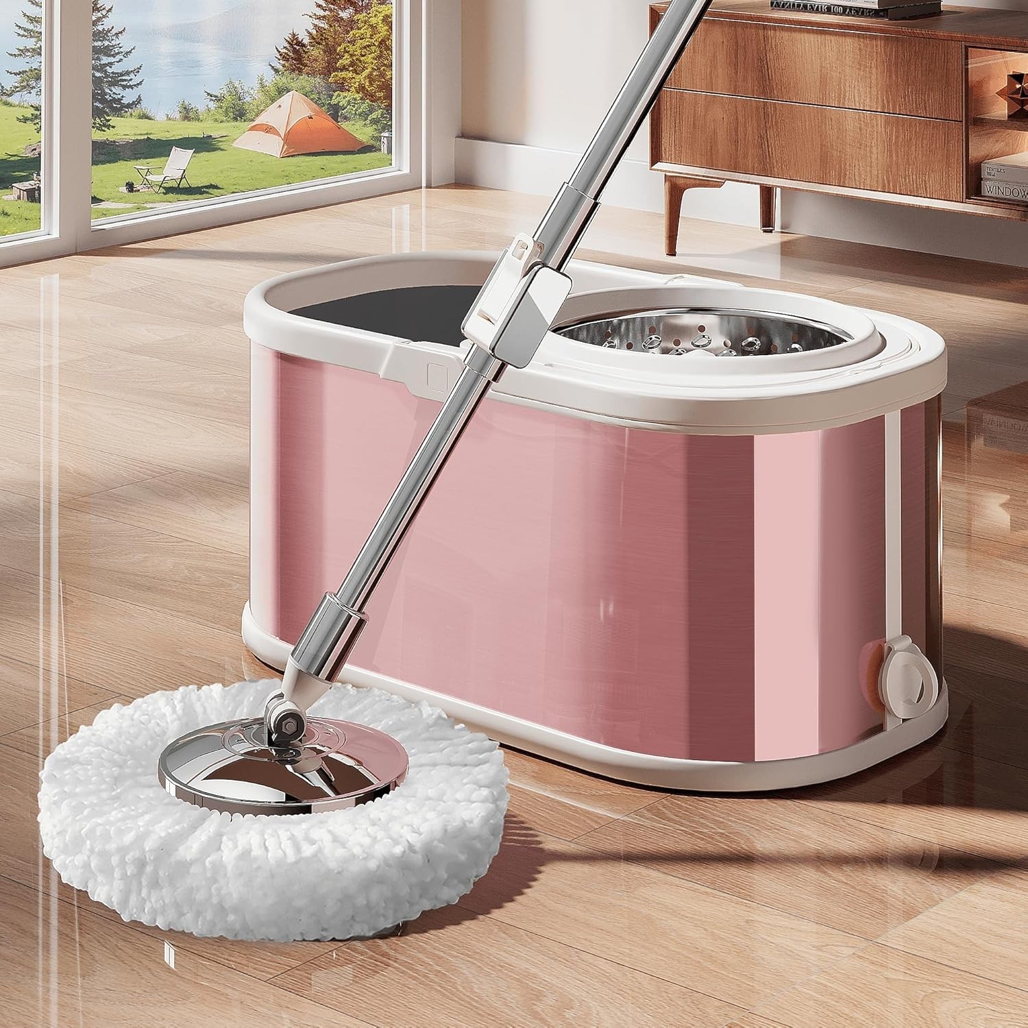 360 Spin Mop Bucket Set Stainless Steel Wringer 2/4/6 Heads Refill