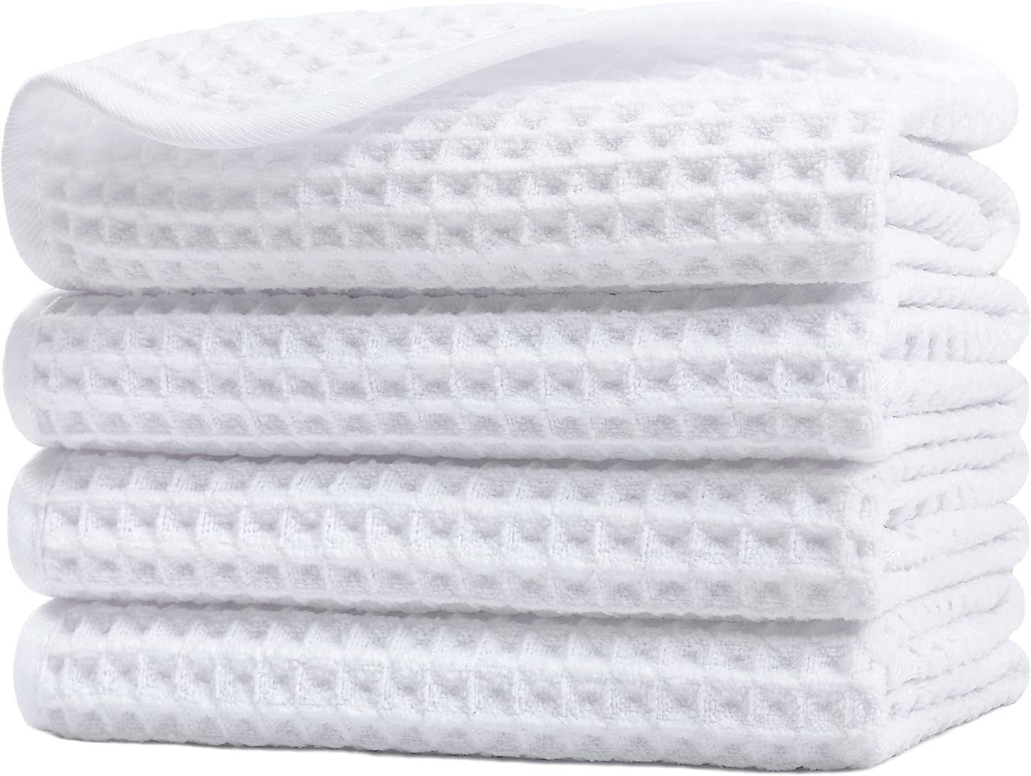 Microfiber Lint Free Washcloth Face Towel Waffle Weave White 13x13in 4 Pack