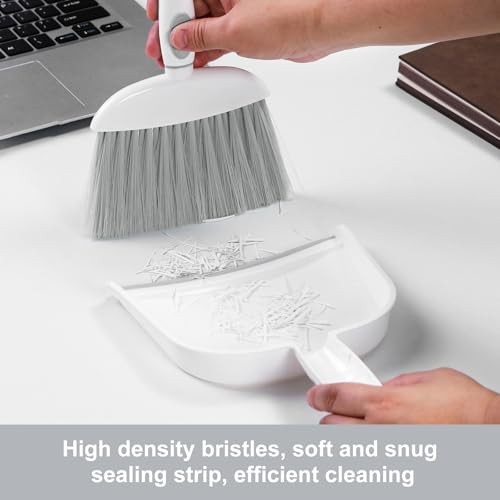 Small Dust Pan and Brush Set, Mini Broom and Dustpan Set Small Grey & White