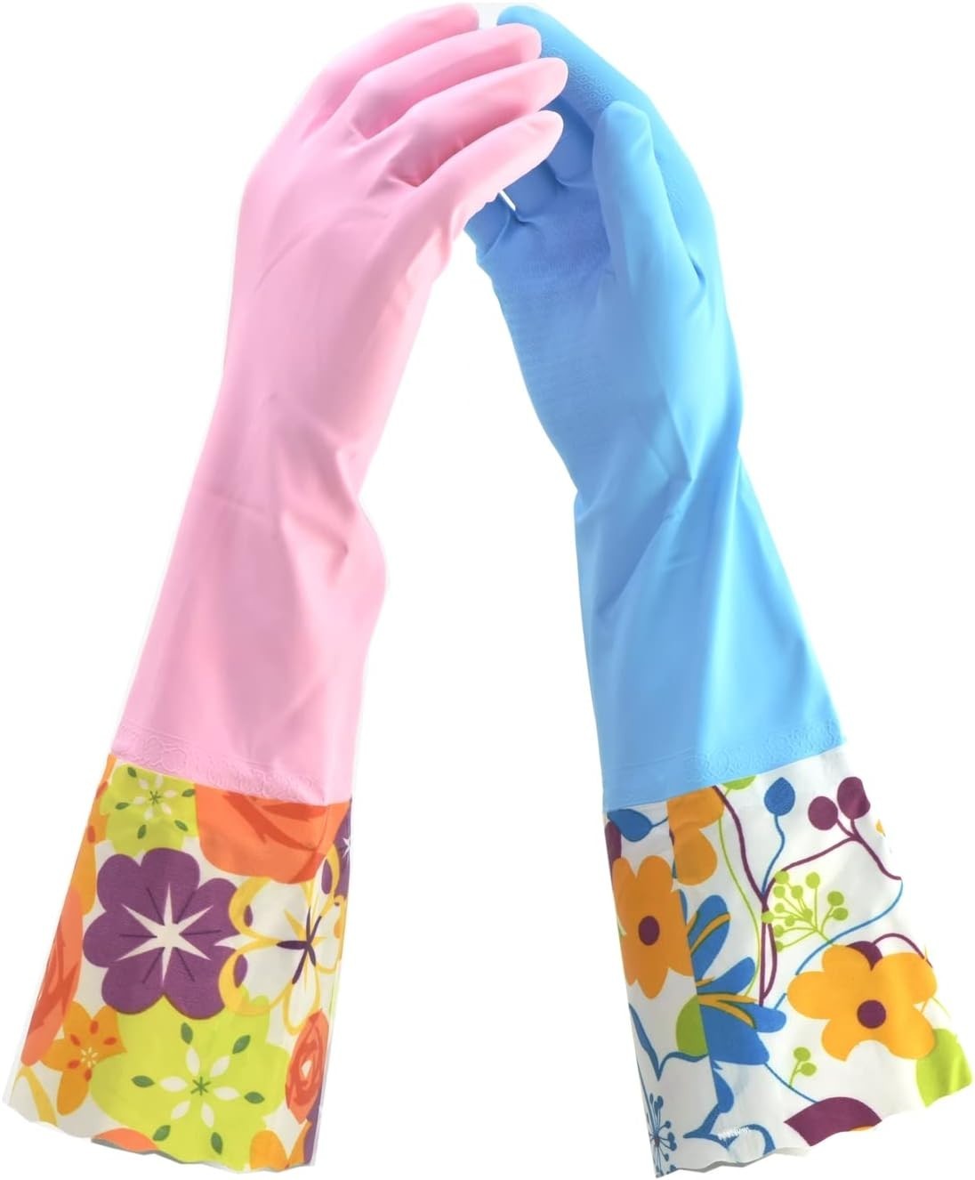 Stylish Pink/Blue 15-Inch Cleaning Gloves – Reusable with Soft Fiber Lining