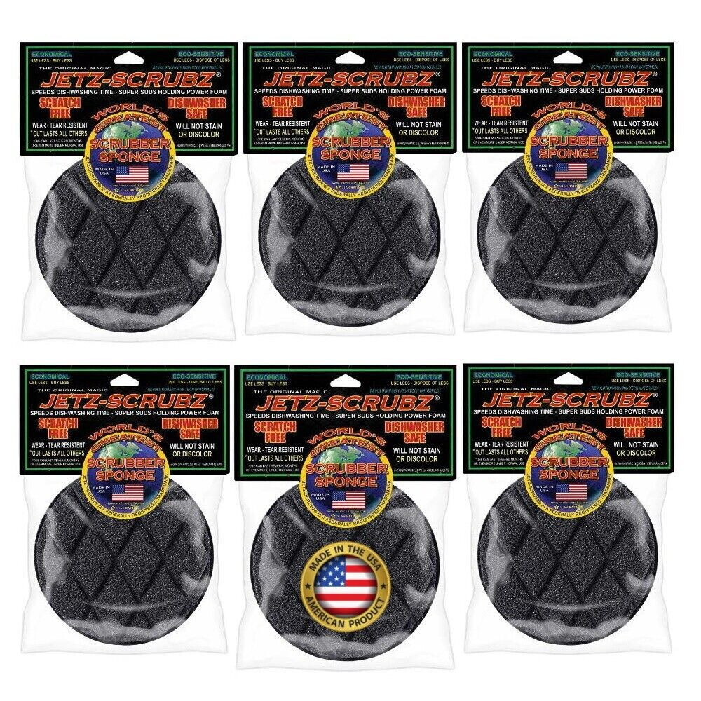 Jetz-Scrubz Original Magic Kitchen Scrubber Sponges Round J22, Value Pack of 6