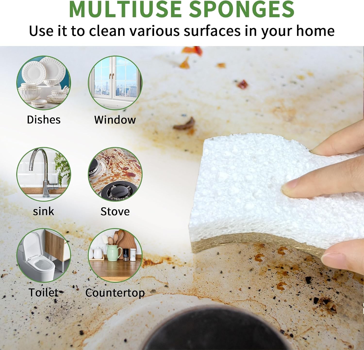 9 Pack Biodegradable Natural Kitchen Sponge – Compostable Cellulose and Coconut