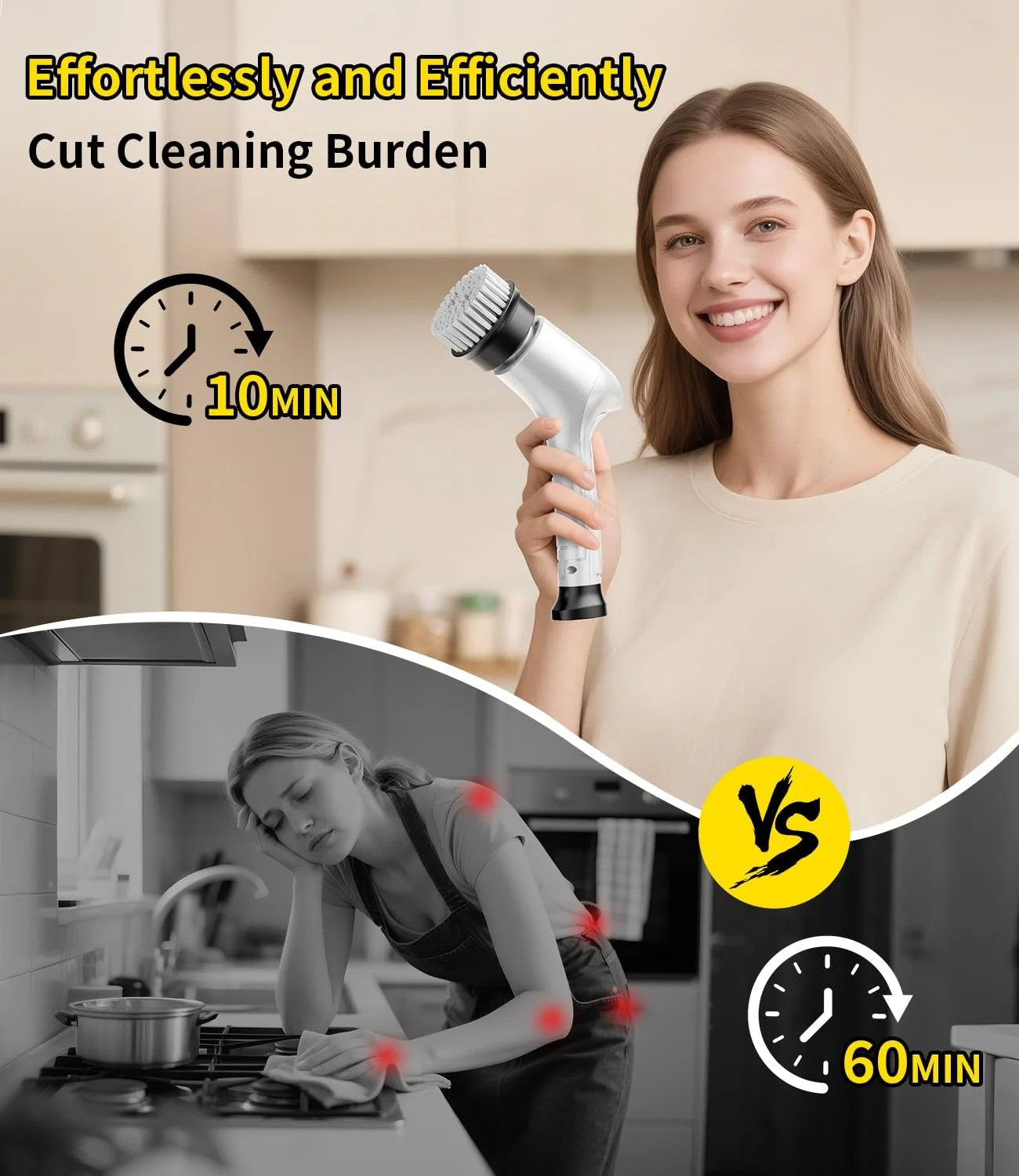 Electric Spin Scrubber,Cordless Household Cleaning Brush with 6 Replaceable Head