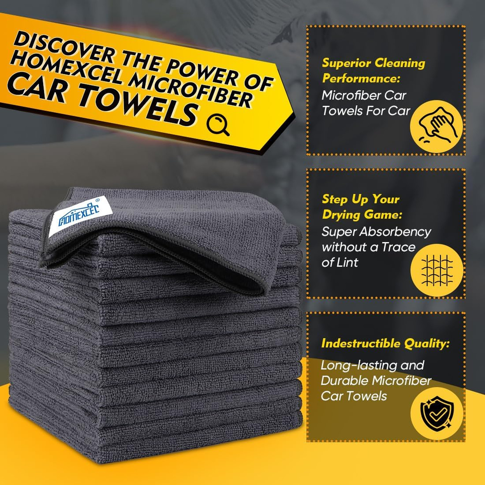 Microfiber Cleaning Cloths 12 Pack 16×16 Inch Car Wash Towels Ultra Absorbent