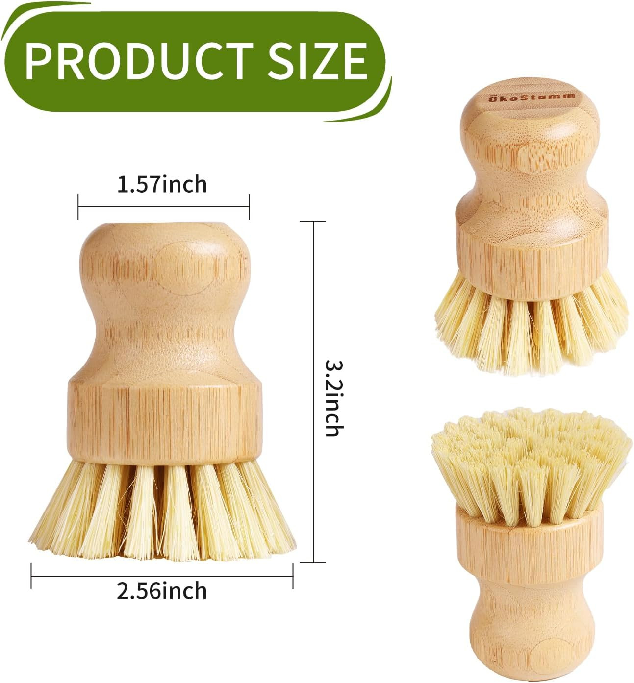 4 Pack Bamboo Dish Brush Natural Sisal Scrub Brush for Dishes Pots Pans Cookware