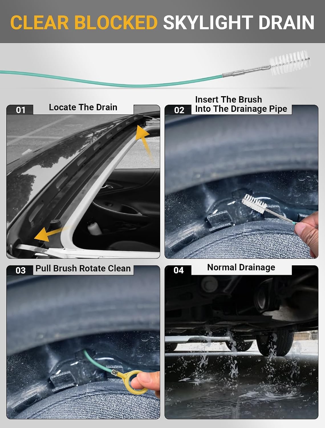 Auto Sunroof Drain Cleaning Tool 120 Inch Flexible Long Drain Brush