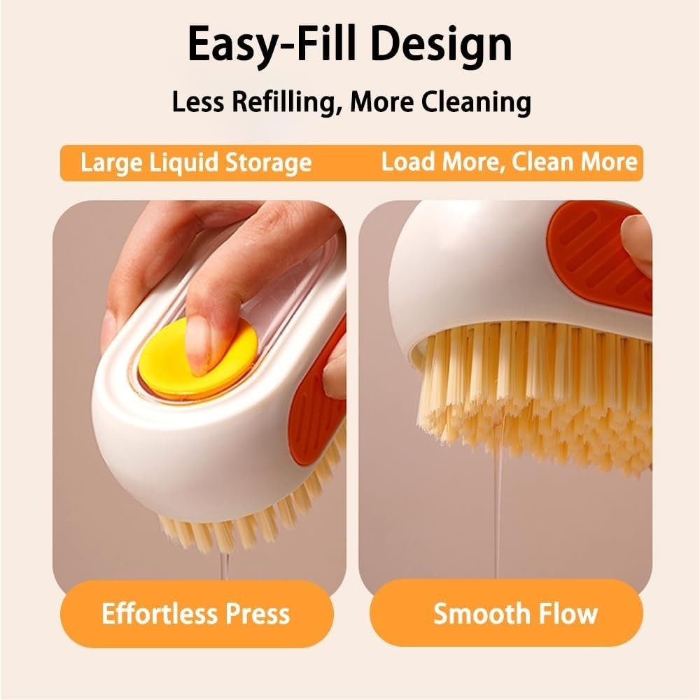 All-in-One Refillable Scrub Brush with Built-in Tank, Press to Dispense Solution