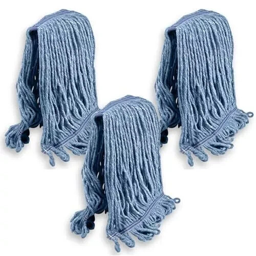 3 Kleen Handler Commercial Mop Head Refills, 6” Universal Headband, Cotton Blend