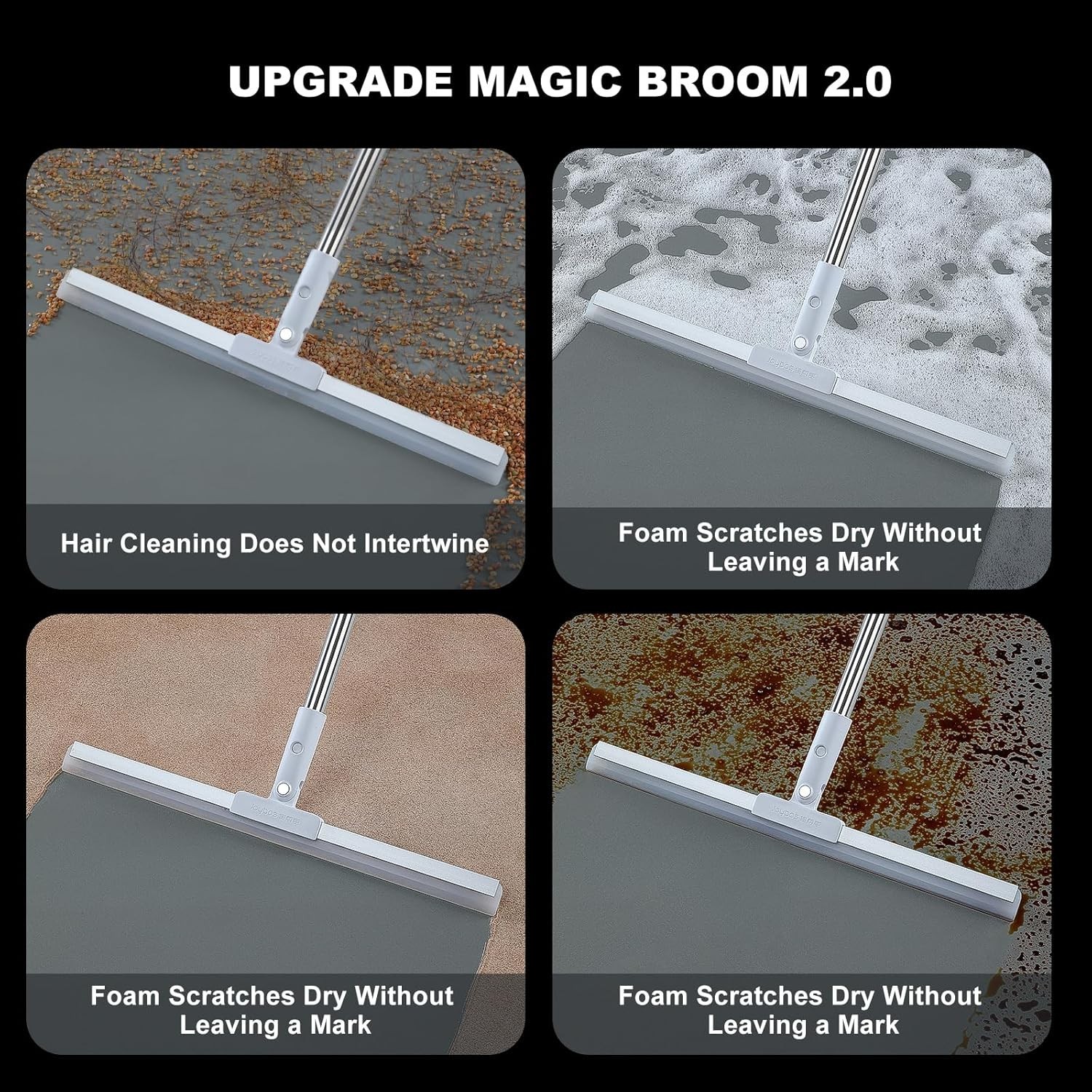 Rubber Squeegee Broom for Floor,62″ Long Handle Window Squeegee, Silicone Pet Ha