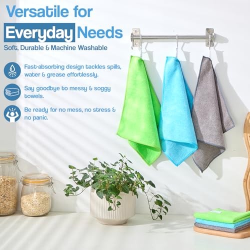 Microfiber Cleaning Cloth Pack, 15×15 Inch Lint Free Streak Free 12 Blue