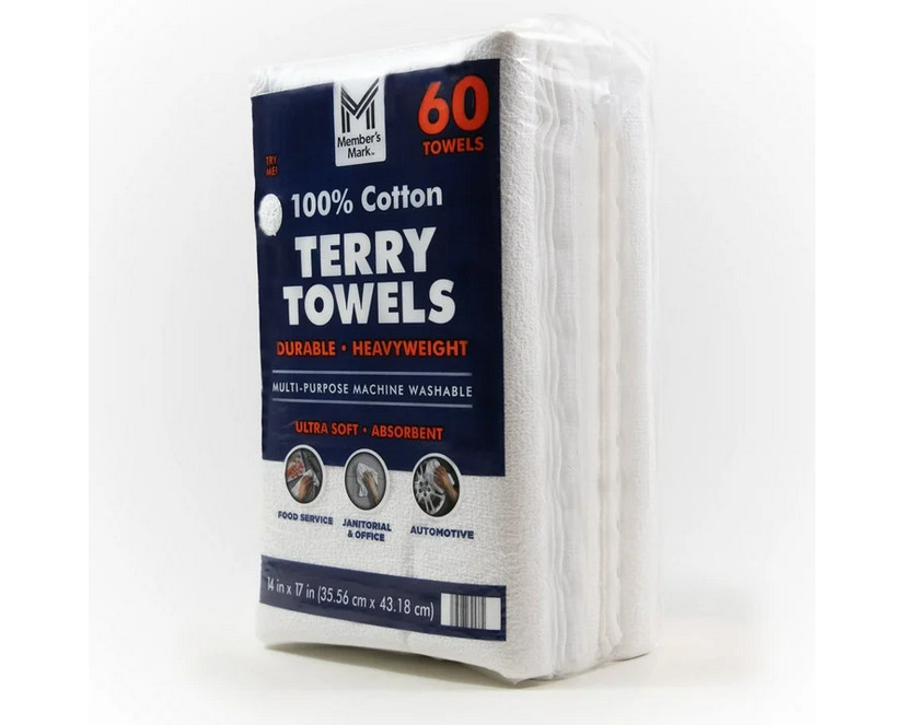 Member’s Mark 100% Cotton Terry Towels 14″x17″, 60 Count Bulk Pack