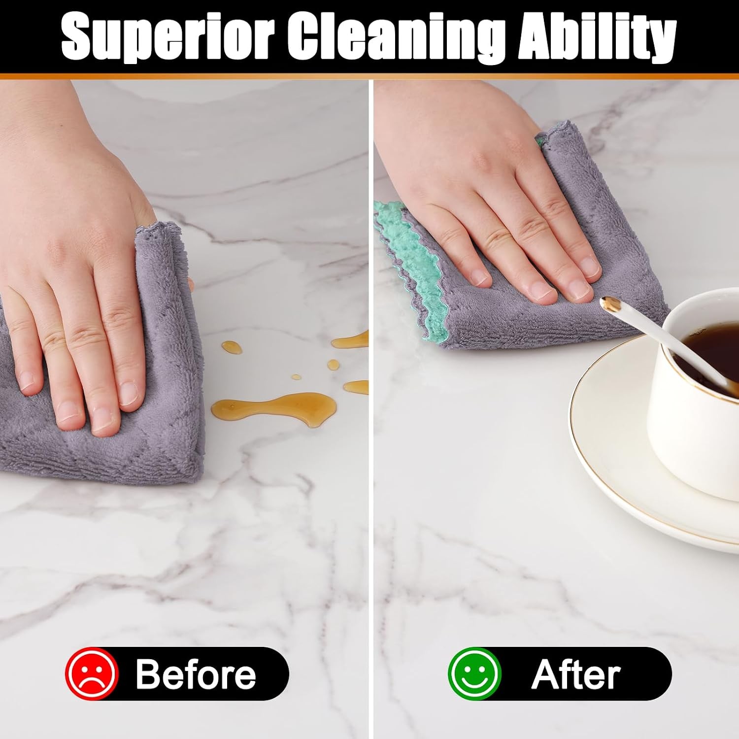 12 Pack Soft and Absorbent Kitchen Cloths, Grey & Green | Super Soft and