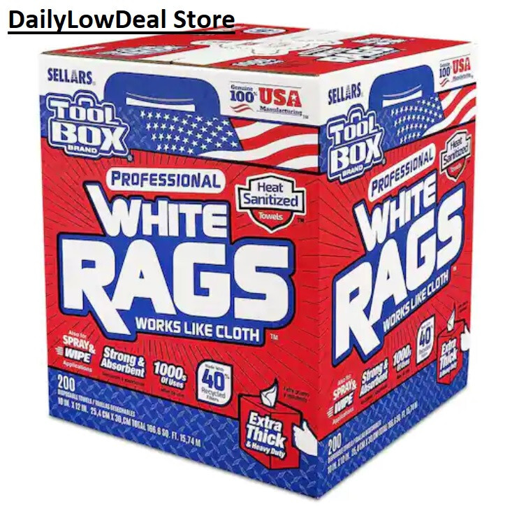 Toolbox Z400 White Rags 200-Count Box Automotive Shop Jobsite Garage Shop