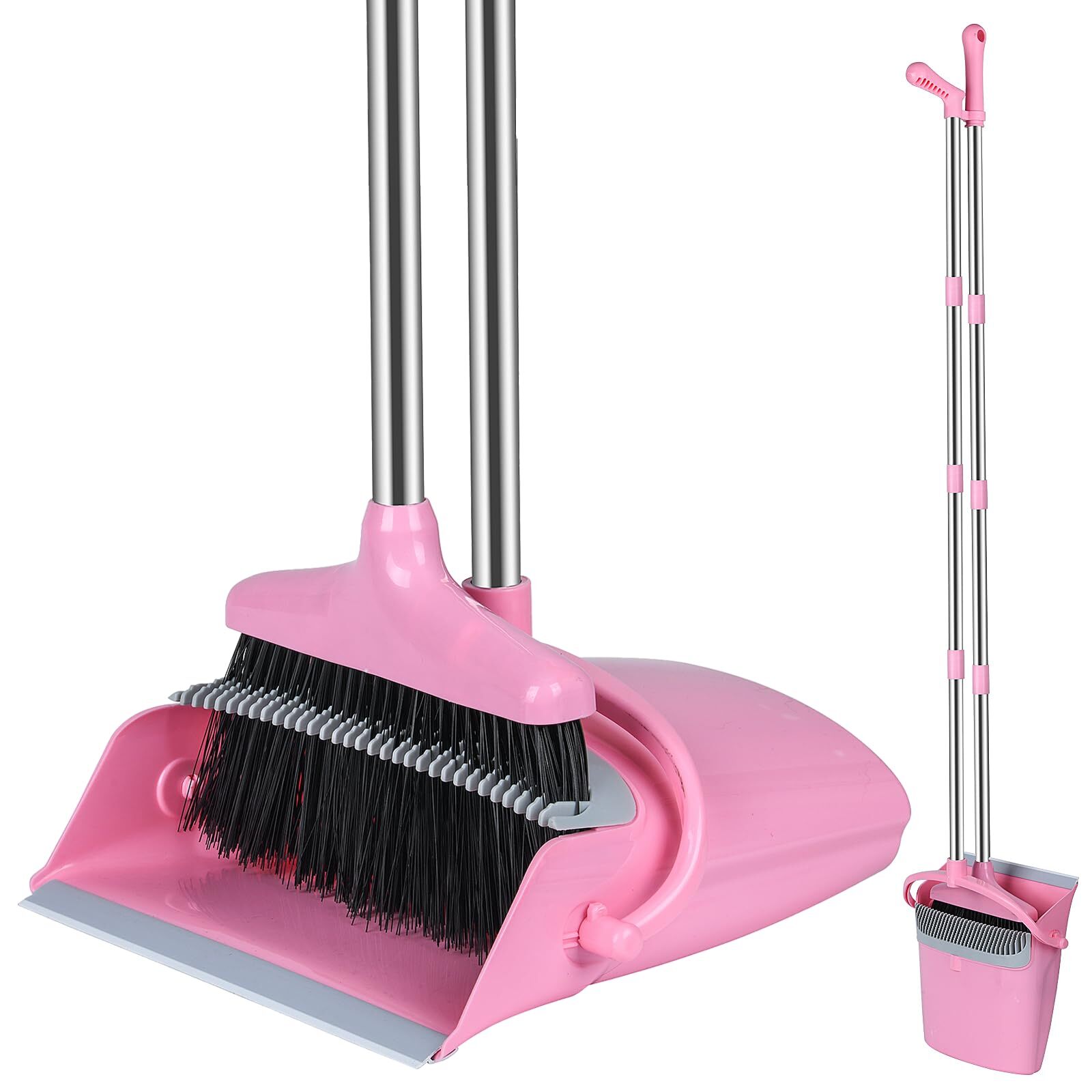 Pink Broom And Dustpan Set Broom With Dustpan Combo Set For Home Office Kitchen