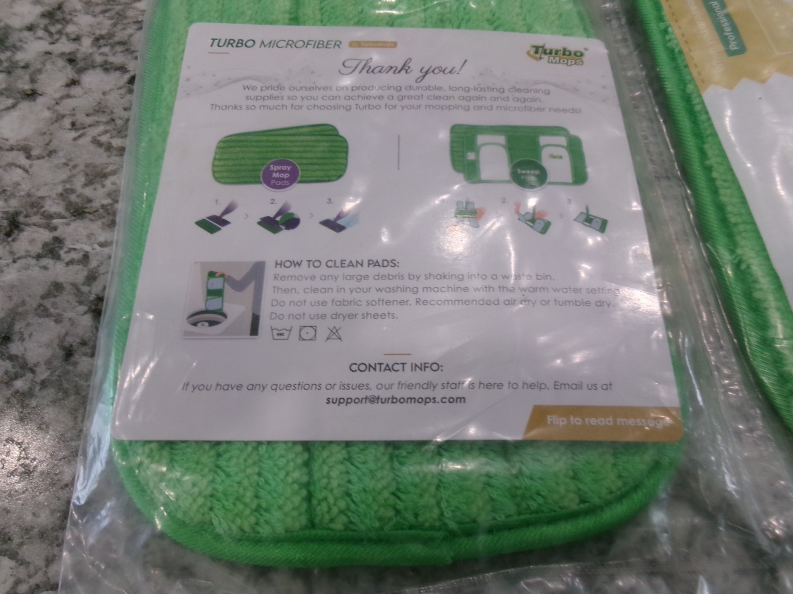 Turbo Microfiber Green Reusable Washable Mop Pads, Set Of 2, ****SEALED*****