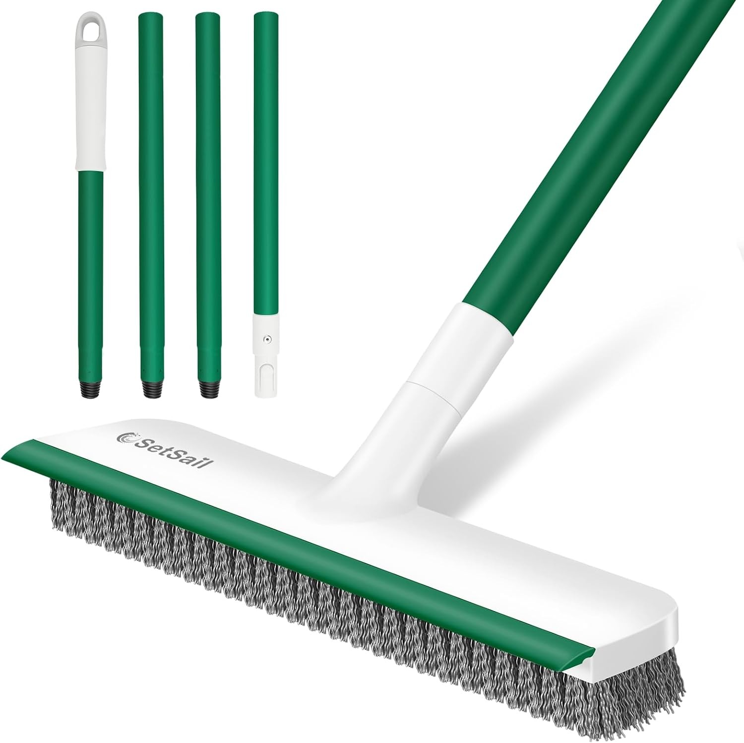 Floor Scrub Brush with 51-Inch Long Adjustable Handle 2 in 1 Scrape Brush Stiff