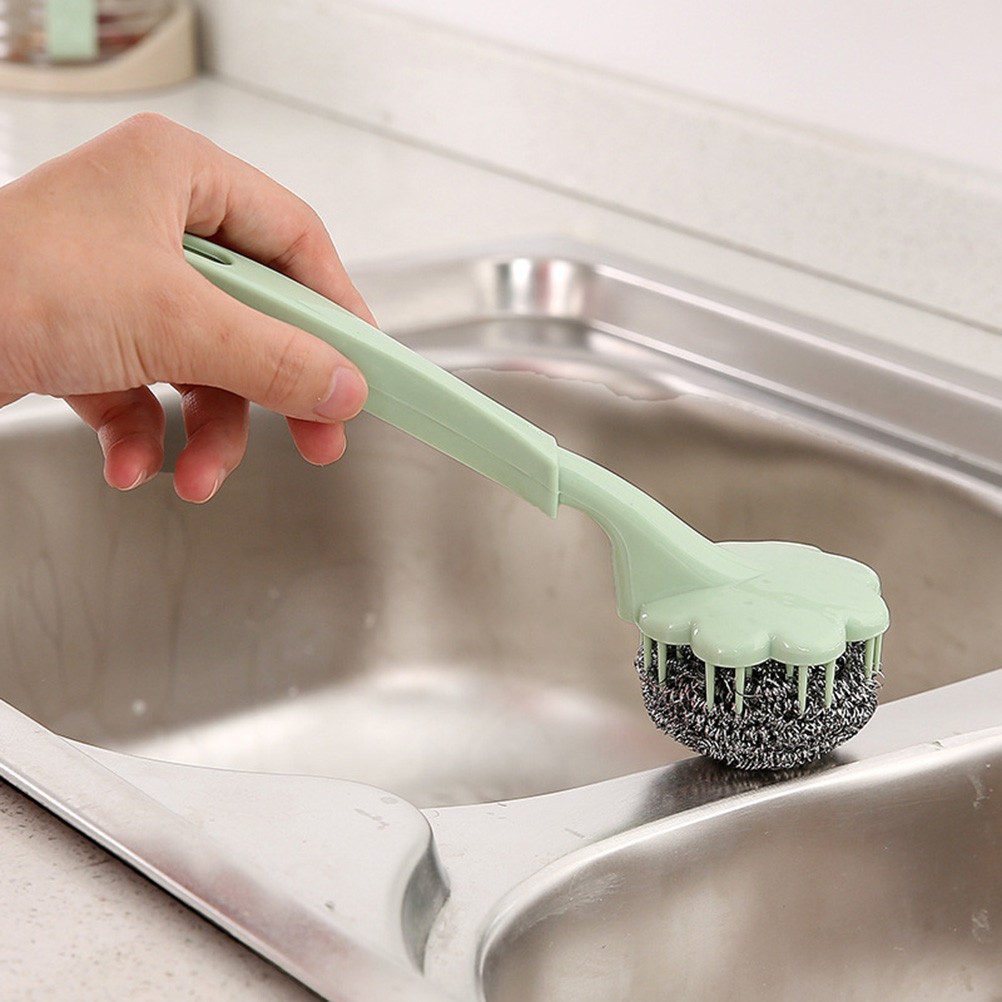 3Pcs Reusable Wire Bristle Brush with Long Non-Slip Handle Assorted Colors