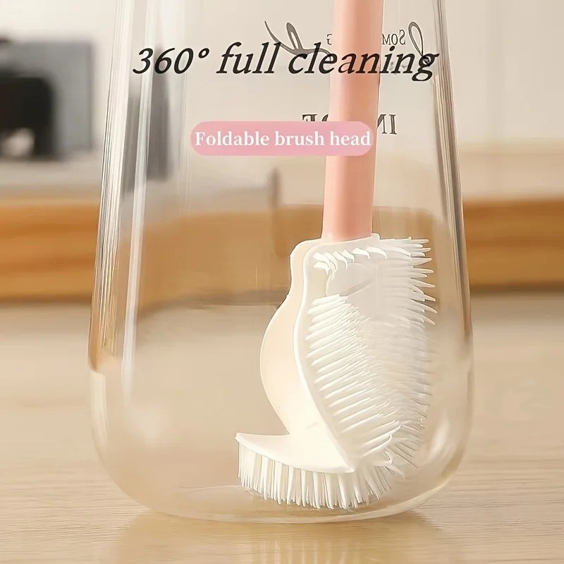 Foldable Silicone Bottle Cleaning Brush Long Handle 360 Degree Cup Cleaner Tool