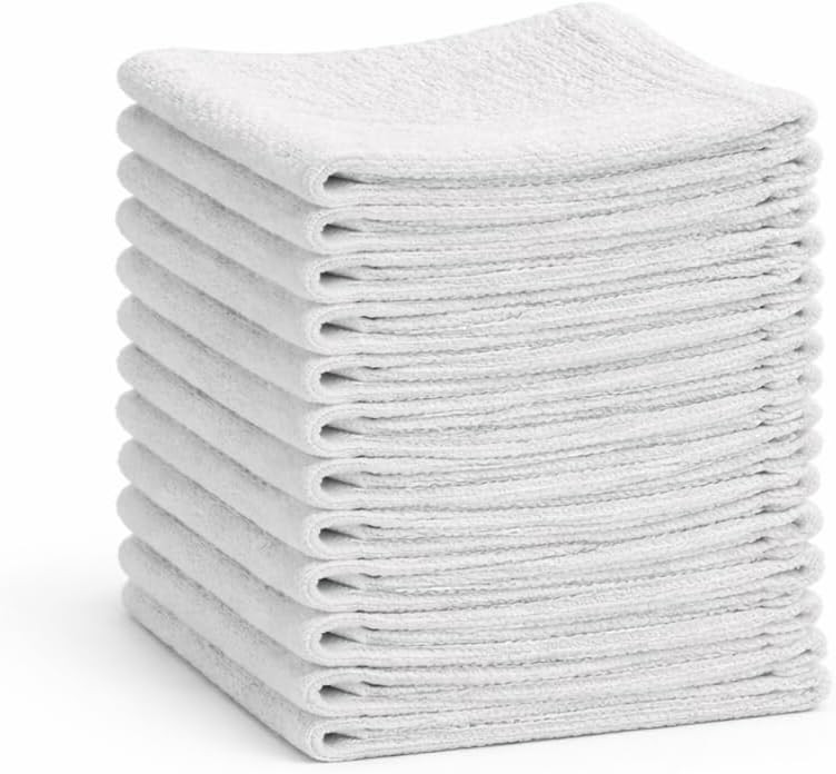 Cleaning Rags 12×12 White – Cotton Blend Reusable Scrubbing Cloths for Kitchen,