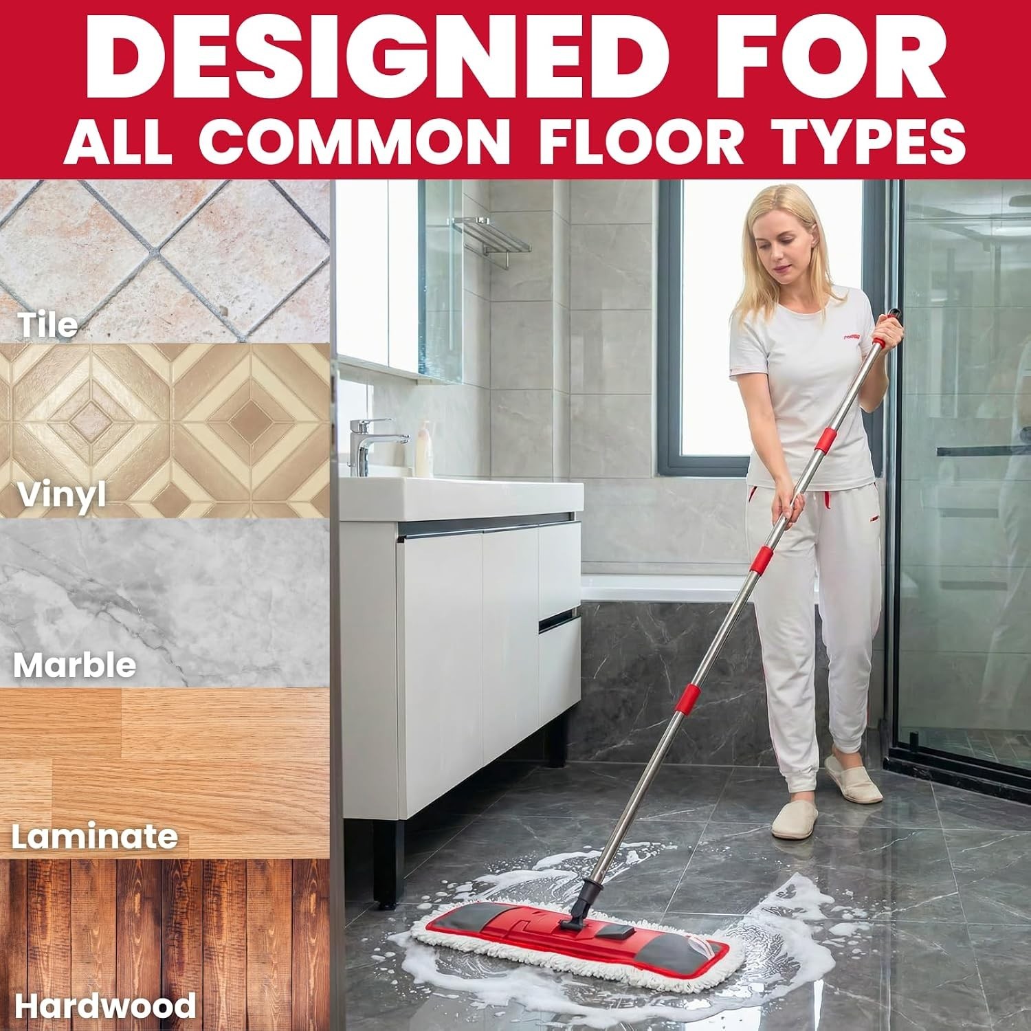 Dust Mop for Floor Cleaning with 4-in-1 Washable Pad System, Wet & Dry Multi-…