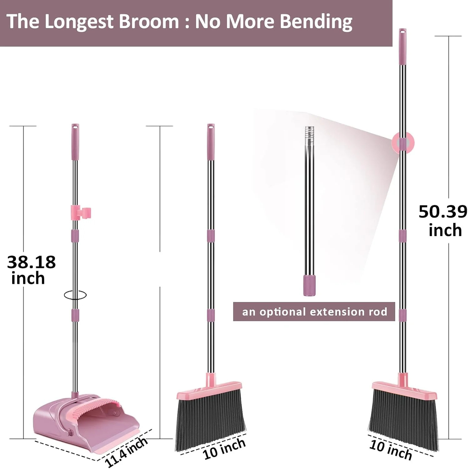 Broom and Dustpan Set for Home, Office, Indoor&Outdoor Sweeping, Stand Up Broom