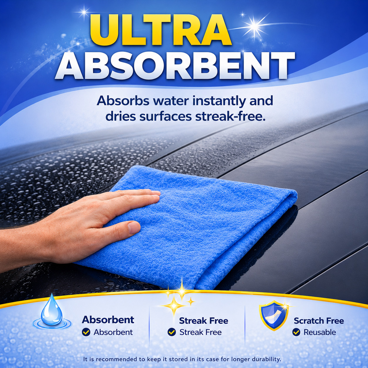 Blue Shammy Chamois Car Drying Towel 34×25 XL PVA Super Absorbent Magic Towel