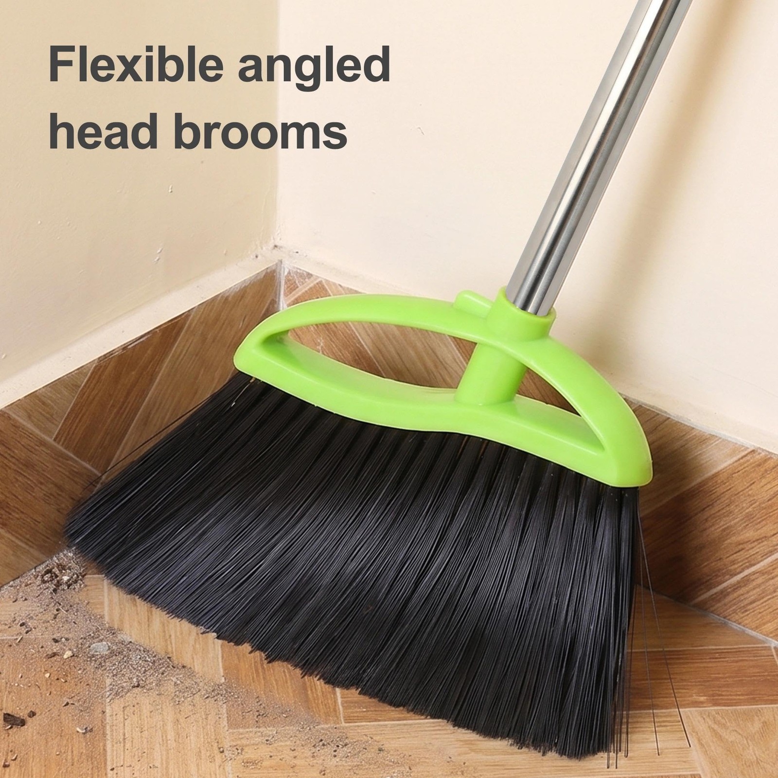 Soft Bristle Indoor Broom, Angle Kitchen Broom for Hardwood Floor Cleaning