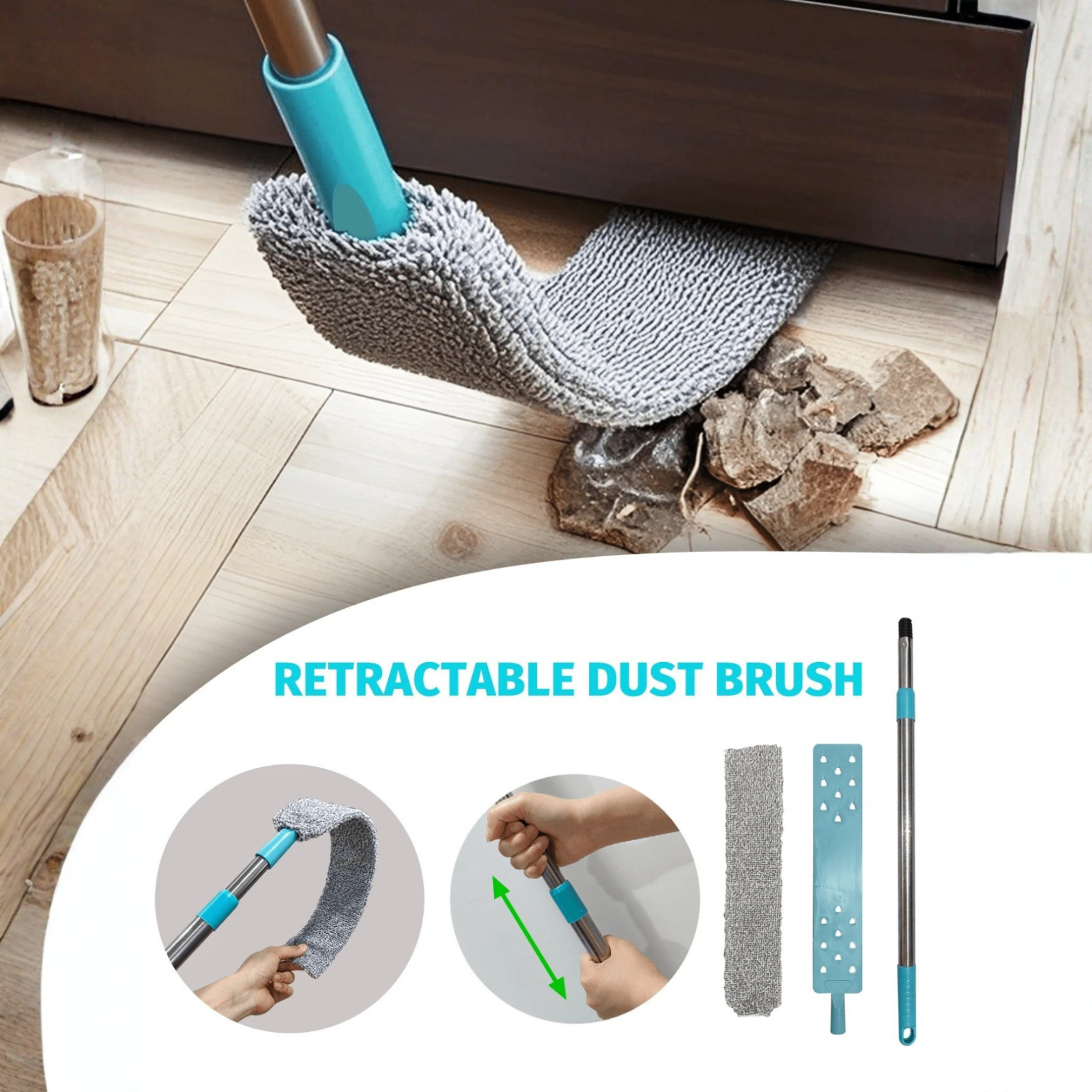 Microfiber Dusting Brush with Extension Rod Washable Extendabl Dust Duster Brush