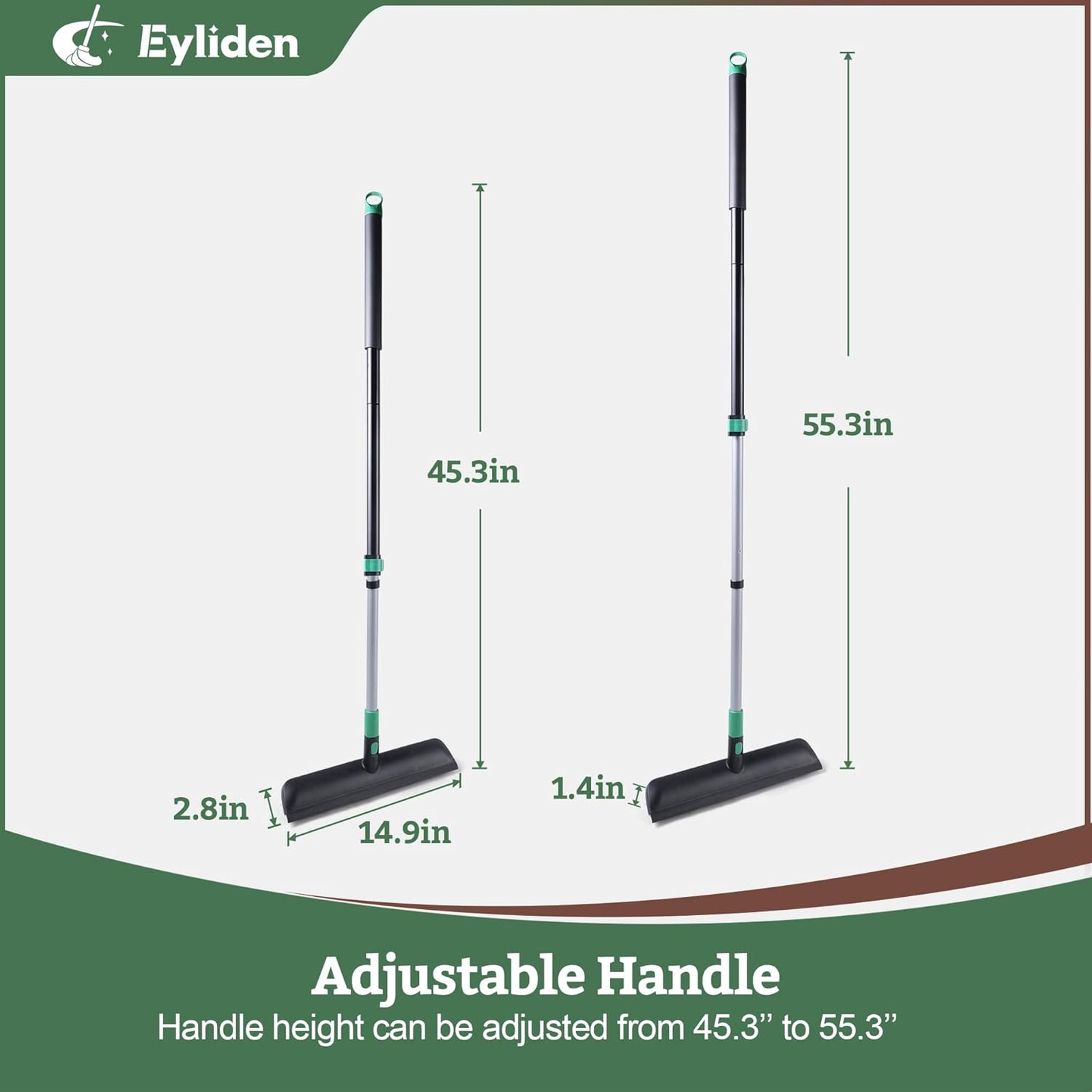 Floor Scrub Brush, 15 Inch Wide Head with Rubber Squeegee, Telescoping Handle