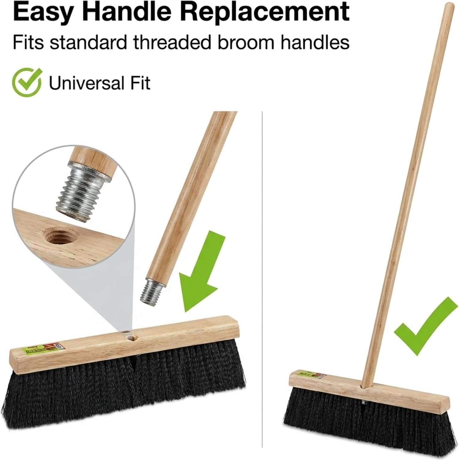 Black Indoor Push Broom Head – Heavy Duty Hardwood Block – Polypropylene